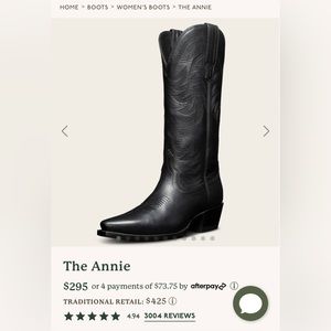 Tecovas Annie Boot Black Leather - Size 11